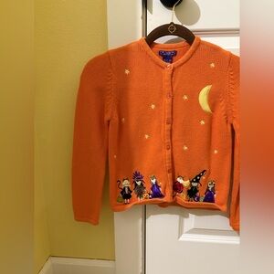 Vintage Halloween Cardigan with Witch and Cat Embroidery Sweater - size 7/8